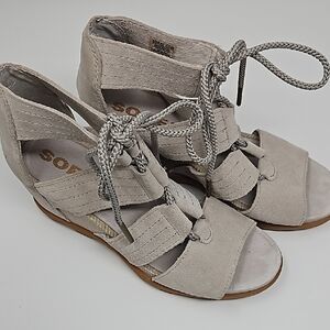 Sorel Joanie Suede Laceup Peeptoe Sandals Womans 8